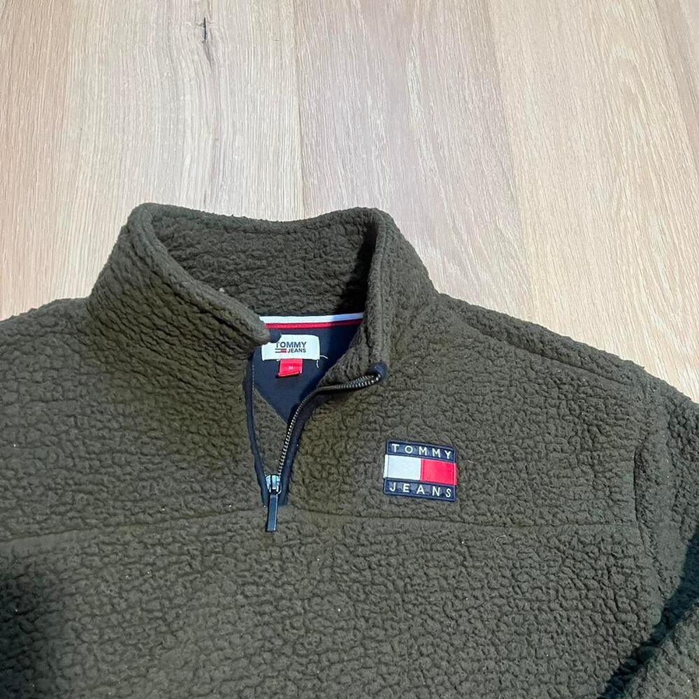 Y2K Tommy Jeans Hilfiger green fleece Sherpa quarter zip. Preppy heritage - Picture 2 of 5